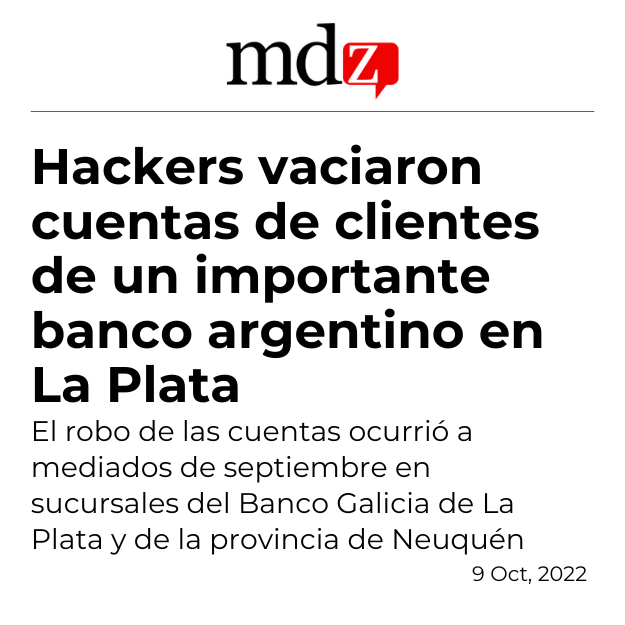 Hackers vaciaron cuentas de clientes de un importante banco argentino en la Plata